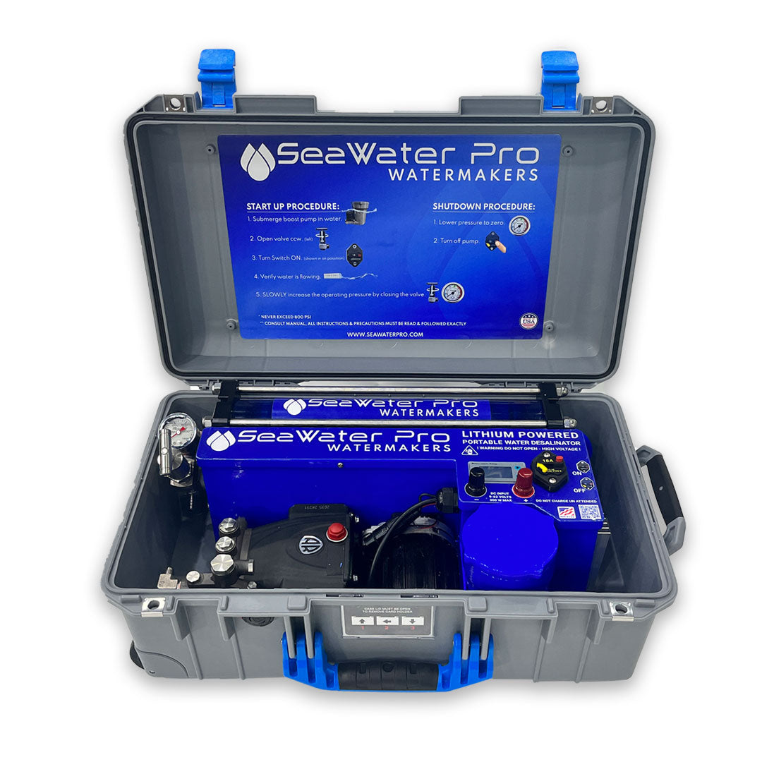 Open Case Portable Water Maker Lithium Powered | SeaWater Pro