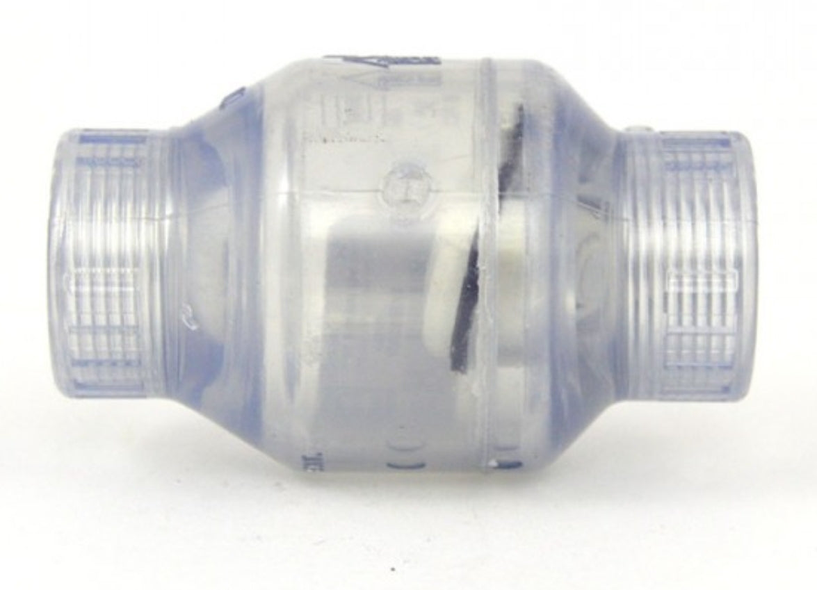 Check Valve, clear PVC, 1/2" NPT female
